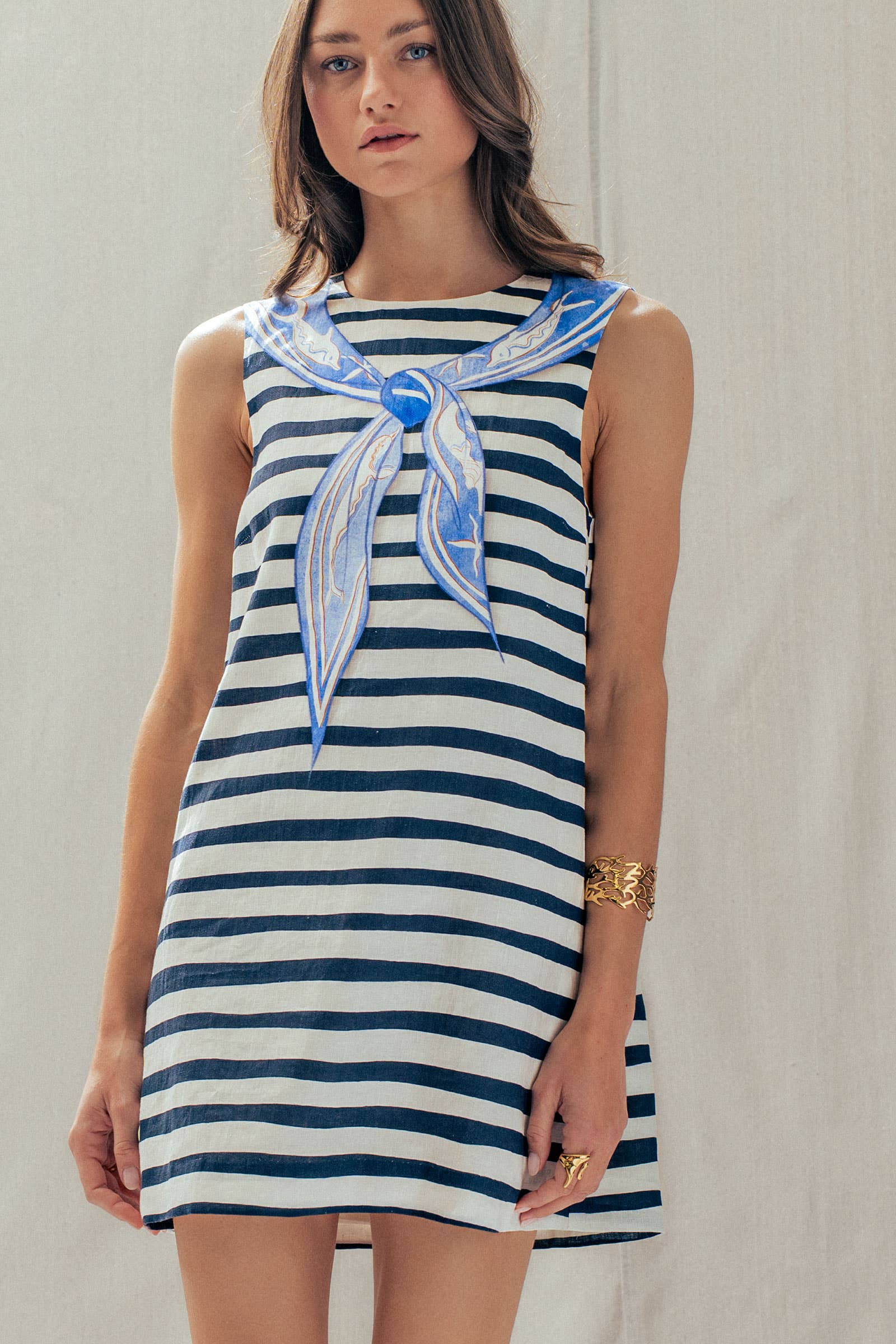 Nautical Stripe Printed Bandana Shift Dress