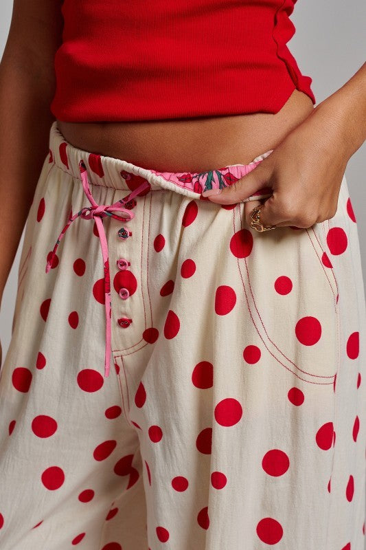 Retro Candy Pop Polka Dot Pants in CREAM RED - Women's Pants | Urban Daizy