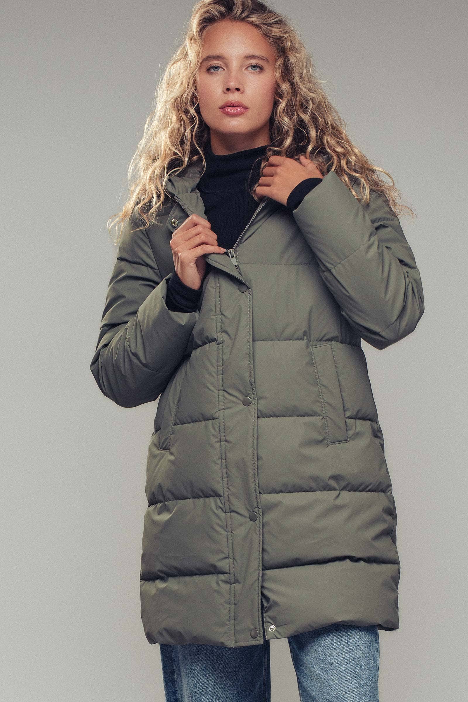 Urban Daizy Hooded Longline Channel-Quilted Puffer Coat Black Puffer Jacket - Women's (UDZ-KN-00657) – alternate view 2
