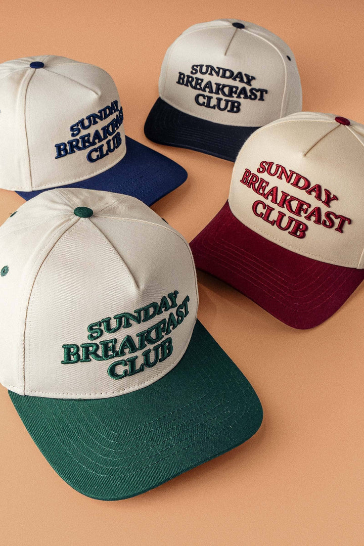 Sunday Breakfast Club Embroidered Two-Tone Trucker Hat | wholesale trucker hat - women's | Urban Daizy