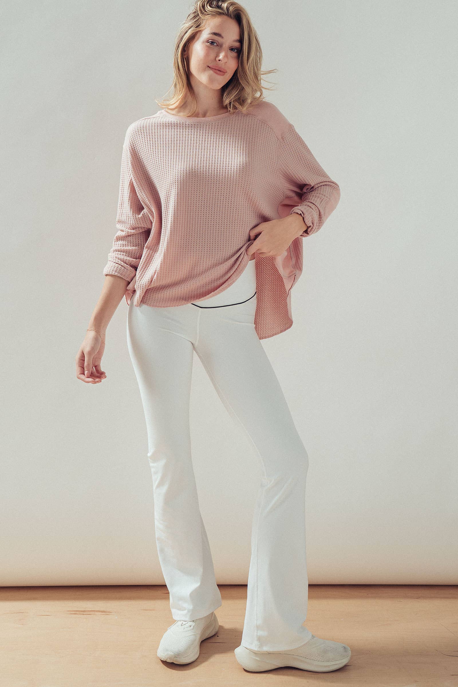 Oversized Waffle Knit High-Low Tunic Top