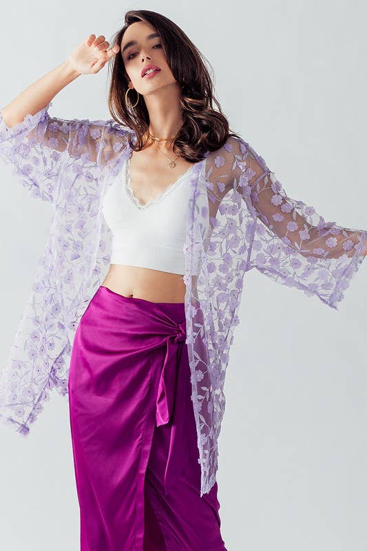Urban Daizy Romantic Sheer Floral Embroidered Duster Length Kimono Yellow Kimono - Women's (UDZ-KN-00020) – alternate view 15