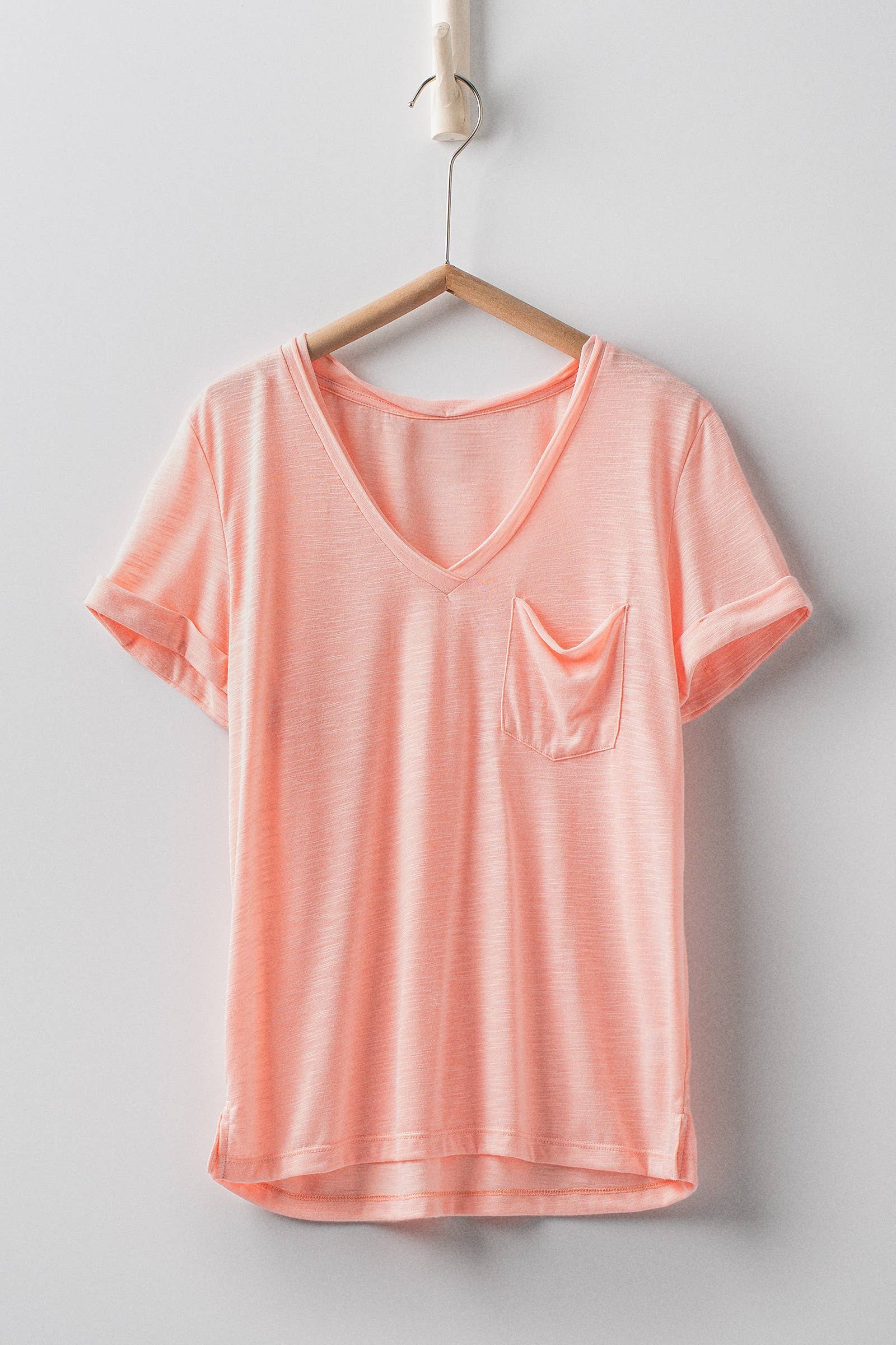 Rolled Sleeve V-Neck Pocket Tee