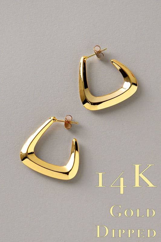Urban Daizy 14K Gold Architectural Triangle Hoop Statement Earrings Gold Hoop Earrings (UDZ-JW-00012) – alternate view 2