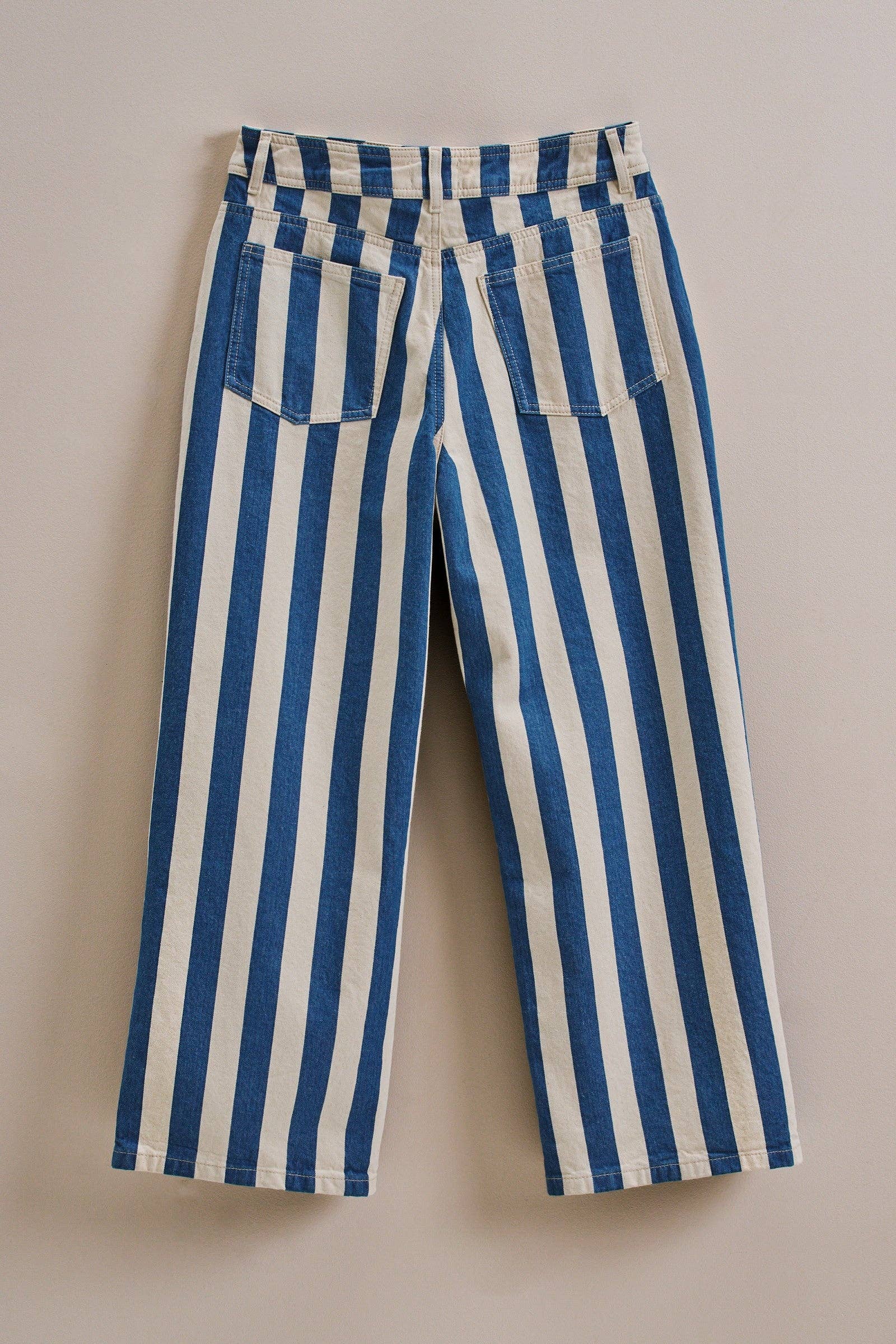 Striped Cropped Wide Leg Denim Pants