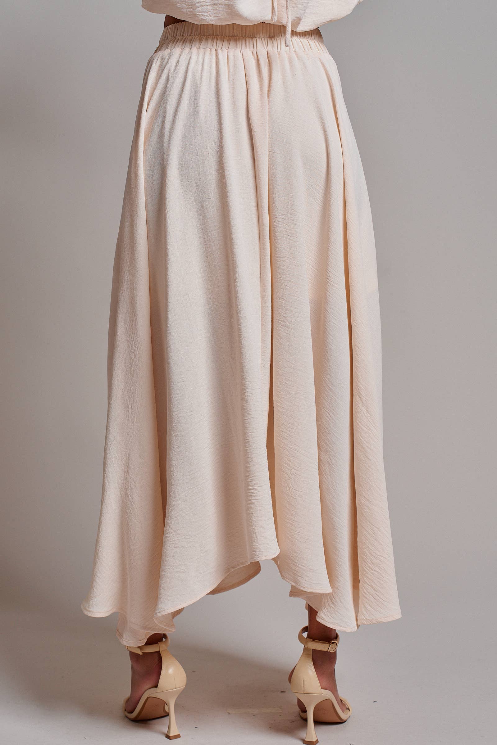 High-Waist Pleated High-Low Maxi Skirt