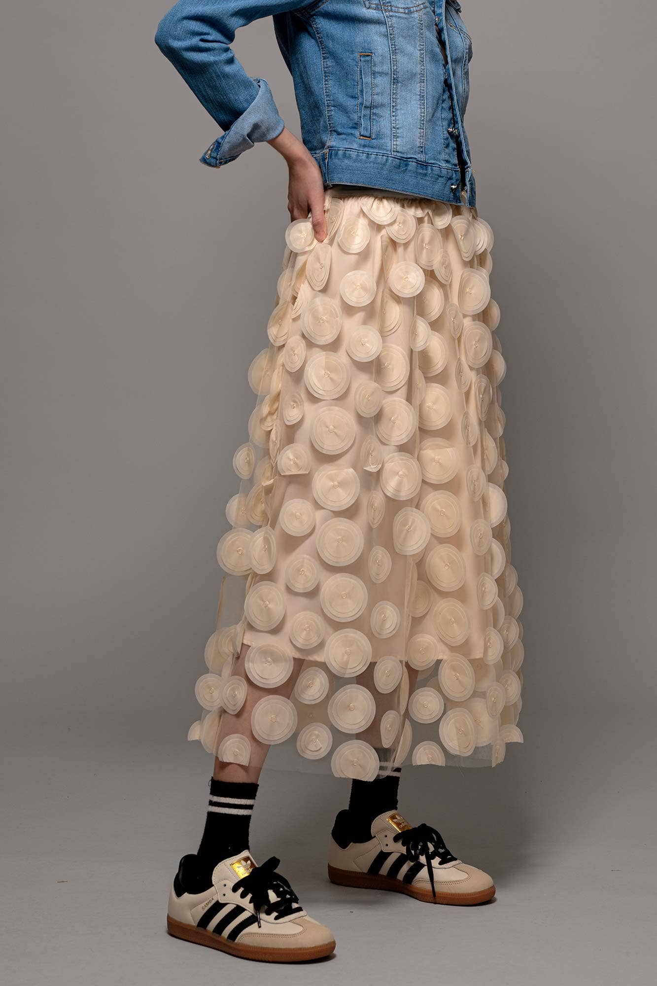 Urban Daizy Polka Dot Tulle Midi Skirt with Elastic Waist Black Skirt - Women's (UDZ-SK-00104) – alternate view 14
