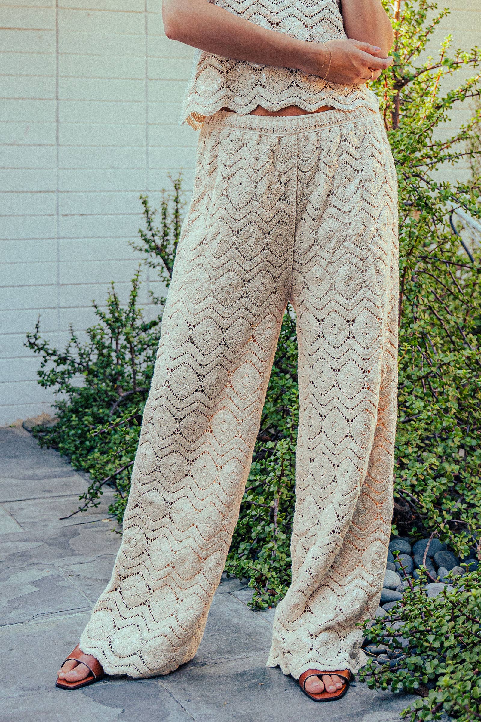 Urban Daizy Natural Crochet Wide-Leg Pants Natural Pants - Women's (UDZ-PT-00475)