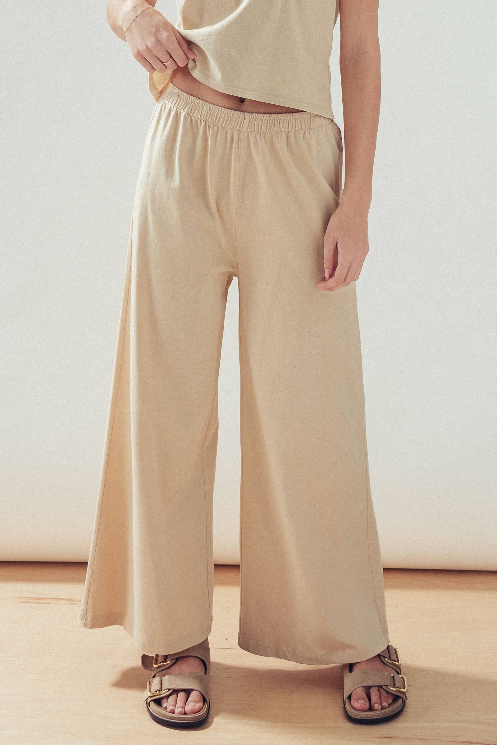 Elastic Waist Wide Leg Knit Pants