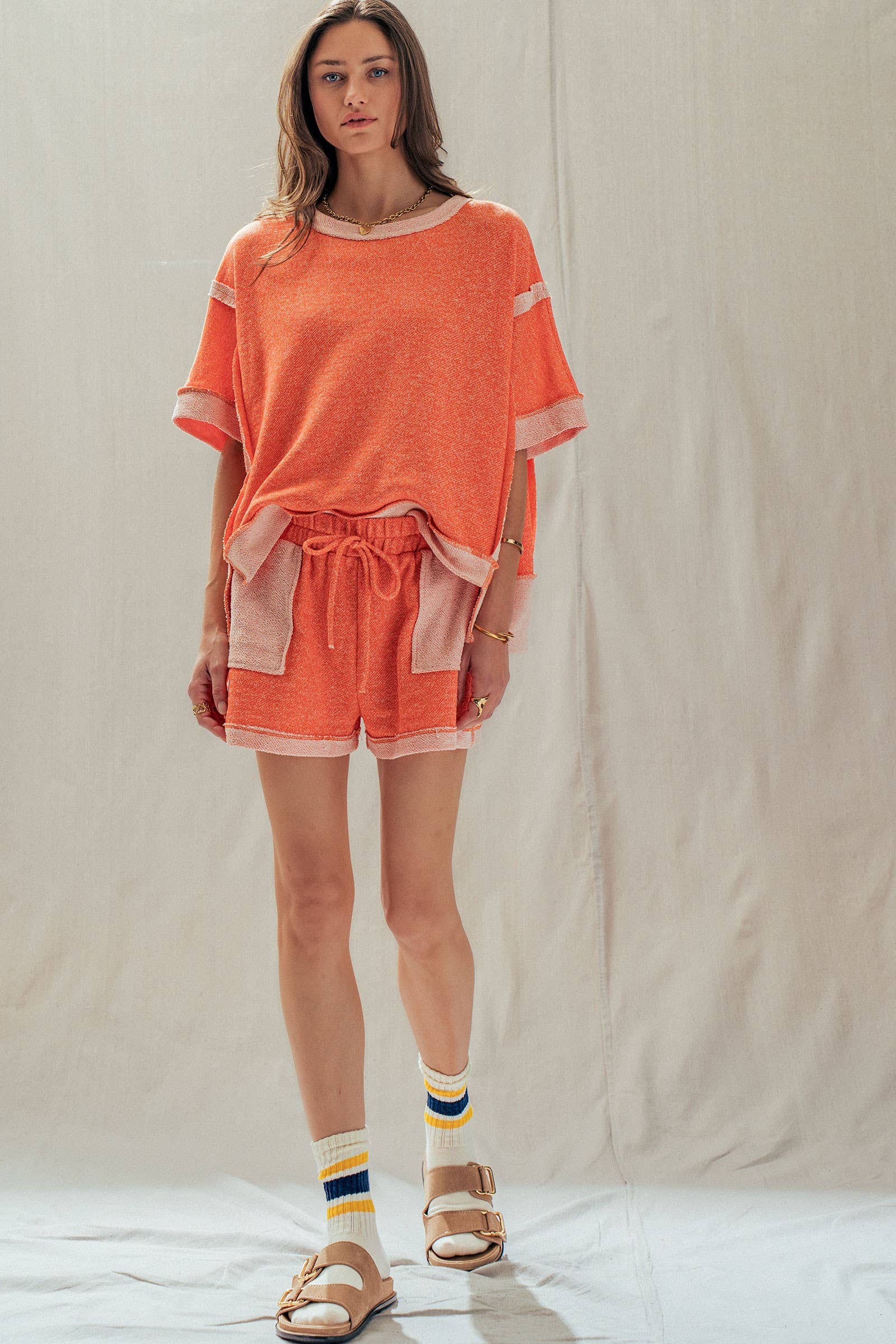 Urban Daizy Reverse Seam Terry Two-Piece Set Pink Lounge Set - Women's (UDST0146-Pink) – alternate view 11