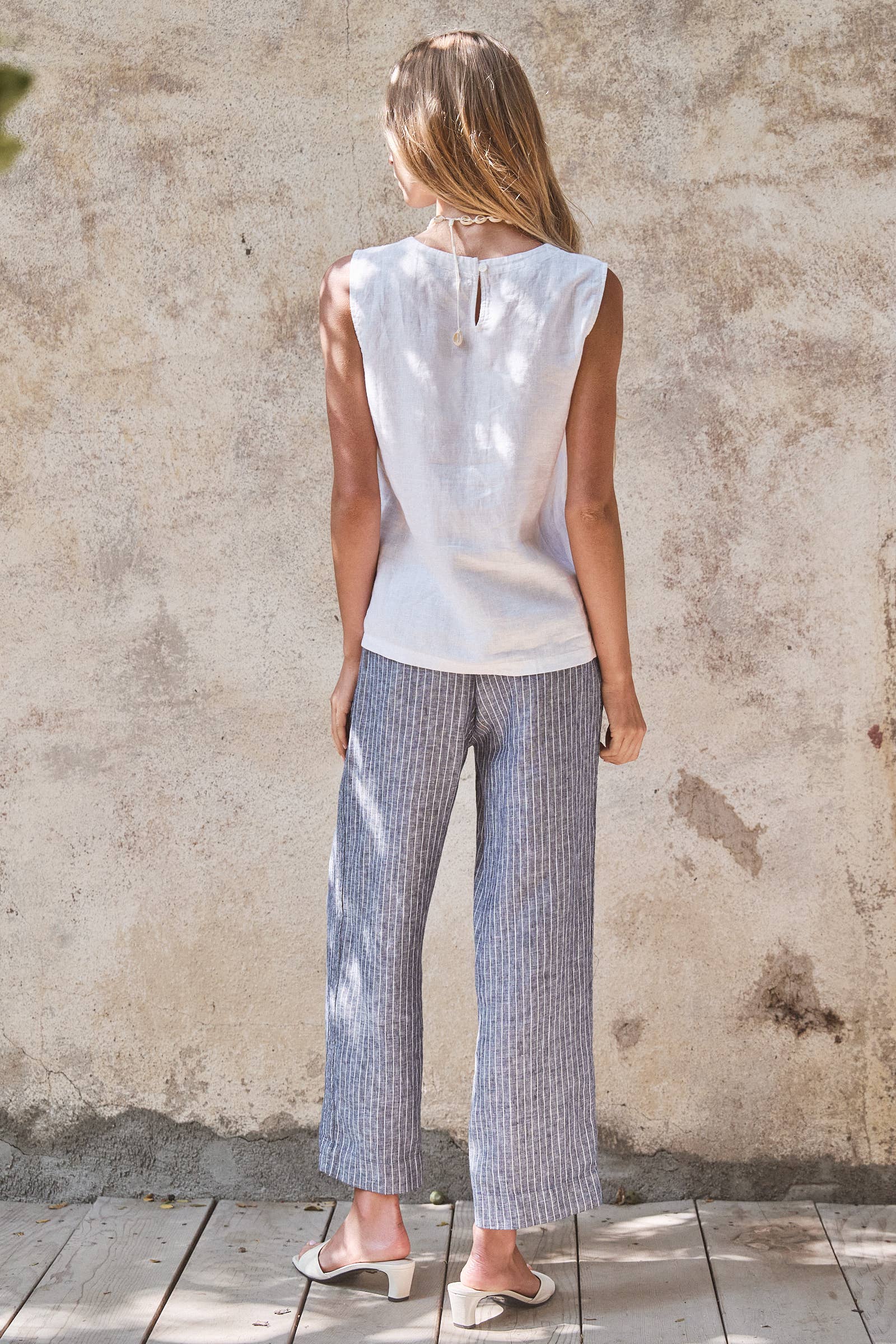 Urban Daizy Linen Wide-Leg Drawstring Pants Navy-Stripe Pants - Women's (UDPT0177-Navy-Stripe) – alternate view 7