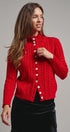 Cable Knit Mock Neck Button-Front Cardigan in RED - Women's Sweaters | Urban Daizy