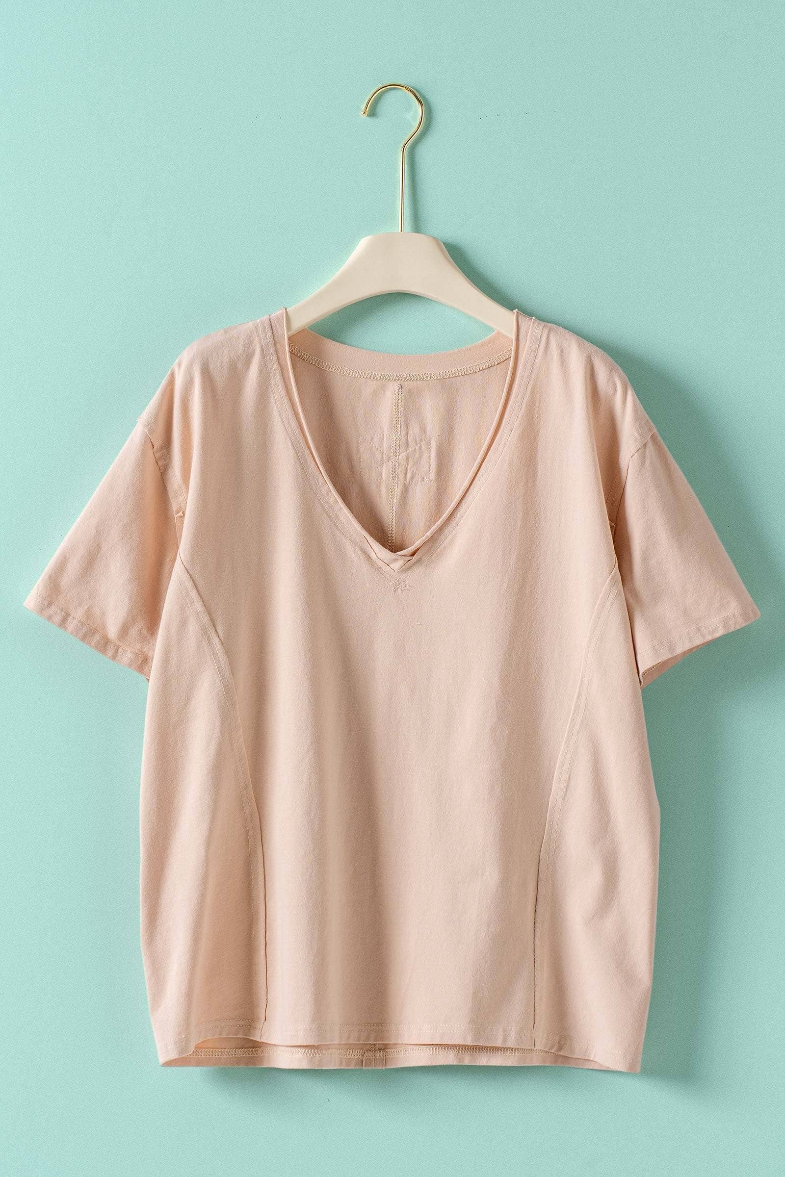 Urban Daizy Exposed Seam V-Neck 1 Tee Blue T-Shirt - Women's (UDZ-TP-01067) – alternate view 4