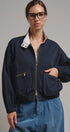 Cropped Zip Bomber Jacket in NAVY - Women's Jackets & Blazers | Urban Daizy