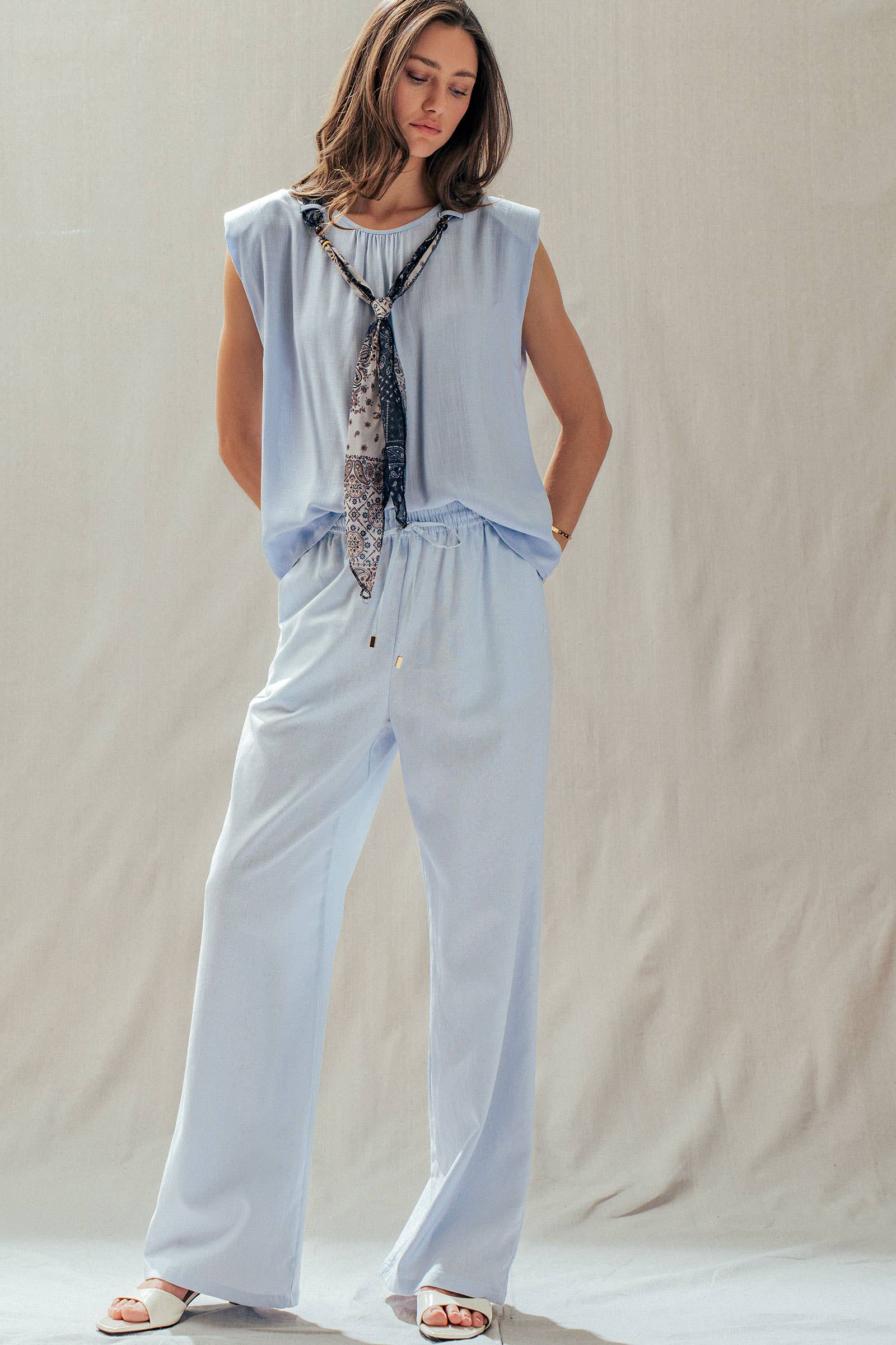 Paisley Scarf Tie Linen Blend Muscle Top