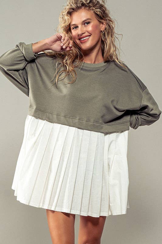 Urban Daizy Pleated Skirt Layered Statement Sweater Dress Rust Dress - Women's (UDZ-DR-00306) – alternate view 6