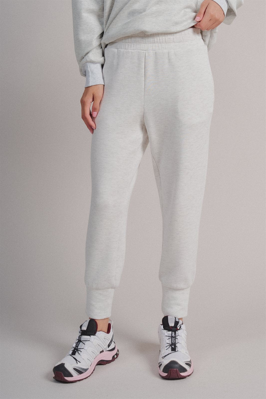 Scuba High Rise Joggers Sweatpants Pilates Athflow for Women in WHITE MELANGE - Women's Sweatpants & Joggers | Urban Daizy