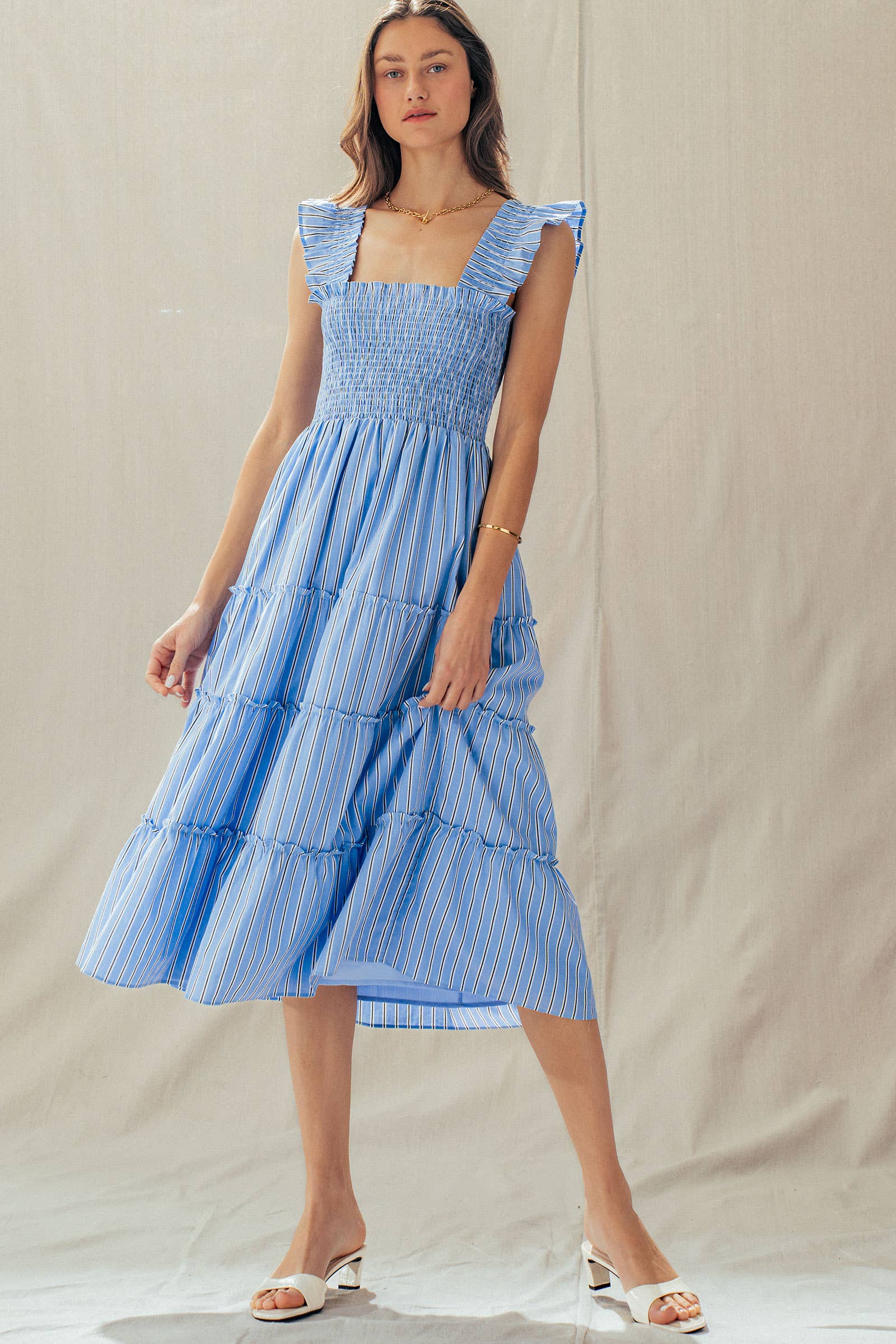 Cotton Smocked Tiered Midi Dress