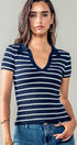 Urban Daizy Ribbed Stripe V-Neck Knit Top Ivory Knit Top - Women's (UDZ-TP-00562) – alternate view 18