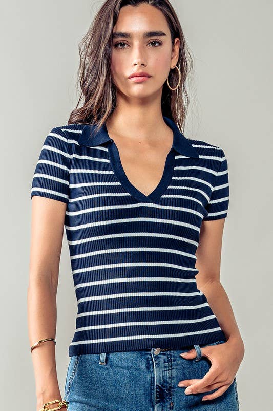 Urban Daizy Ribbed Stripe V-Neck Knit Top Ivory Knit Top - Women's (UDZ-TP-00562) – alternate view 18