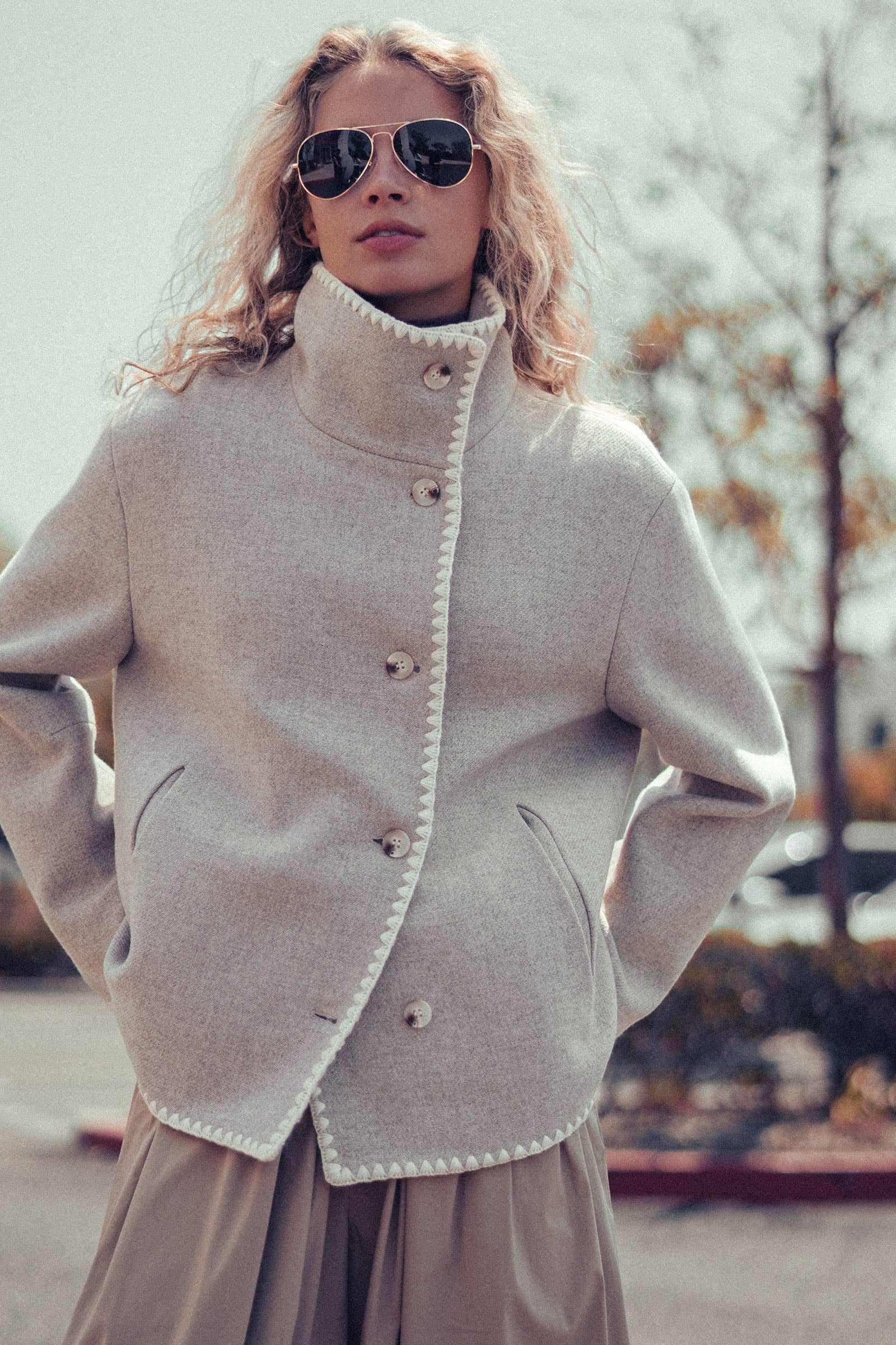 Embroidered Trim Wool-Blend Jacket