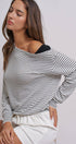 Urban Daizy Asymmetrical Striped One-Shoulder Top Ivory-Black Knit Top - Women's (UDZ-TP-01085-Ivory-Black) – alternate view 4