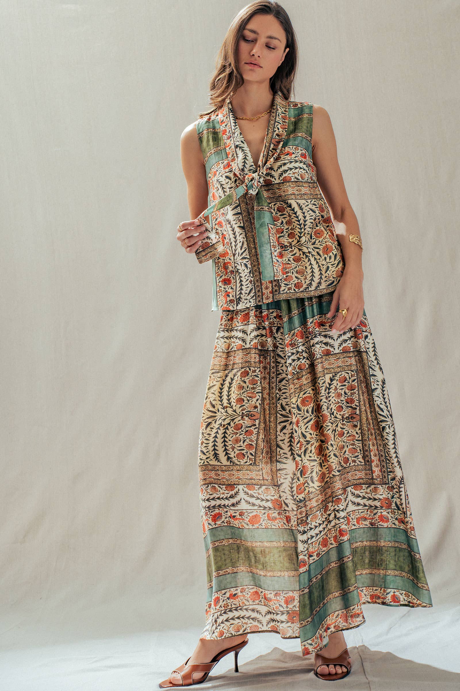 Urban Daizy Botanical Bird Print Tie-Front Tencel Blend Top Multi Blouse - Women's (UDTP1420-Multi) – alternate view 11