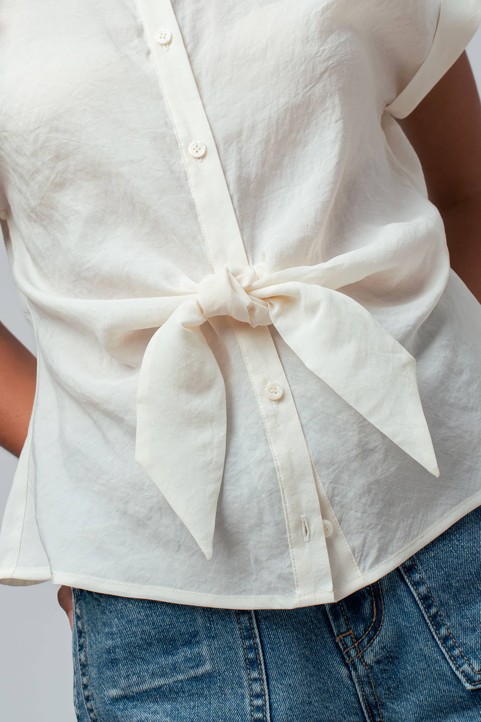 Tie-Front Short Sleeve Modal Blouse