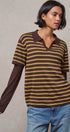 Striped Collared Layered Polo Top in BROWN - Women's Sweaters | Urban Daizy