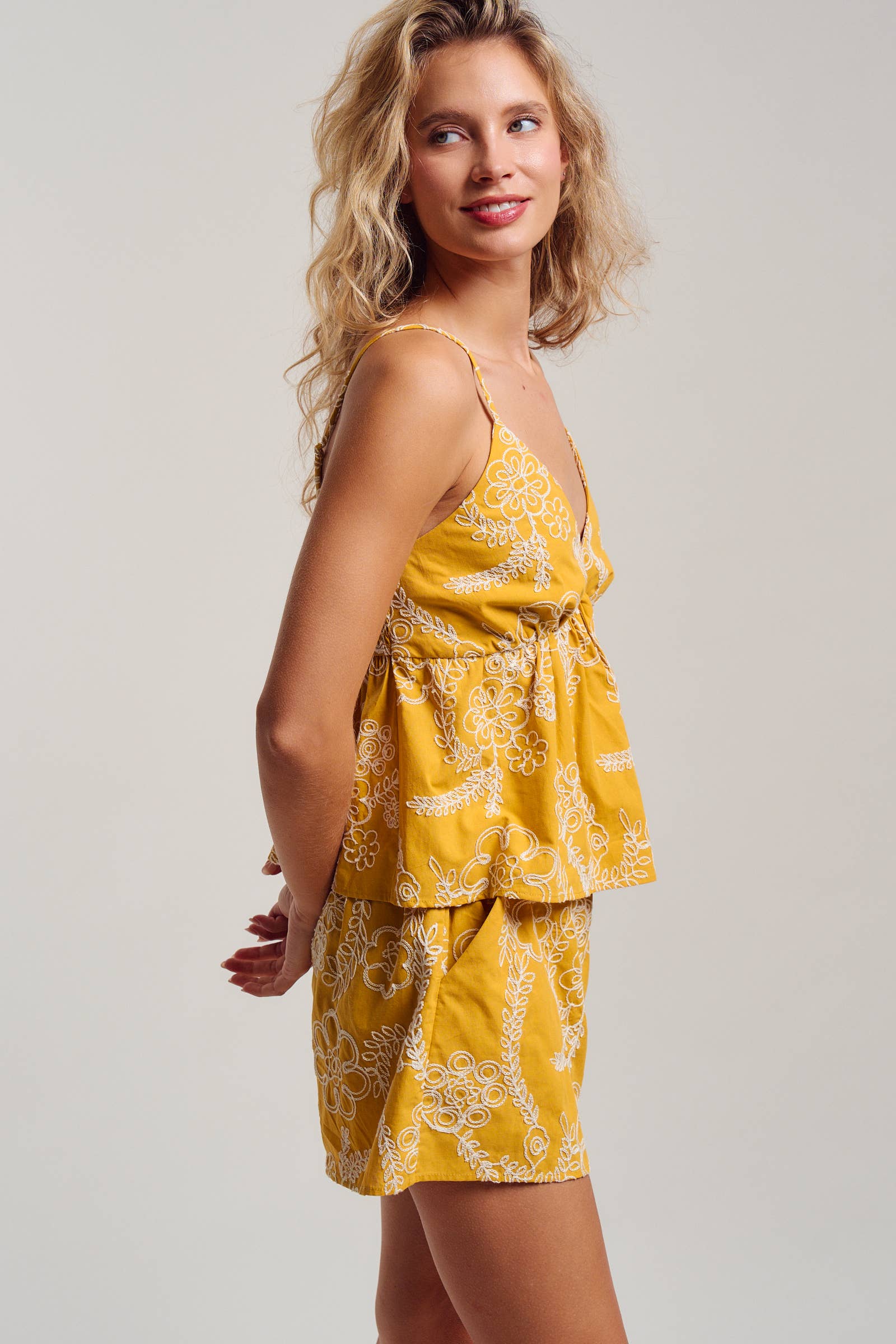 Urban Daizy Floral Embroidered Cotton Cami & Shorts Set Lt-Blue Lounge Set - Women's (UDST0150-Lt-Blue) – alternate view 10