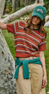Striped Knit Tee Vintage 70s Retro Boho Coastal Top for Wome in RUST - Women's T-Shirts & Polos | Urban Daizy