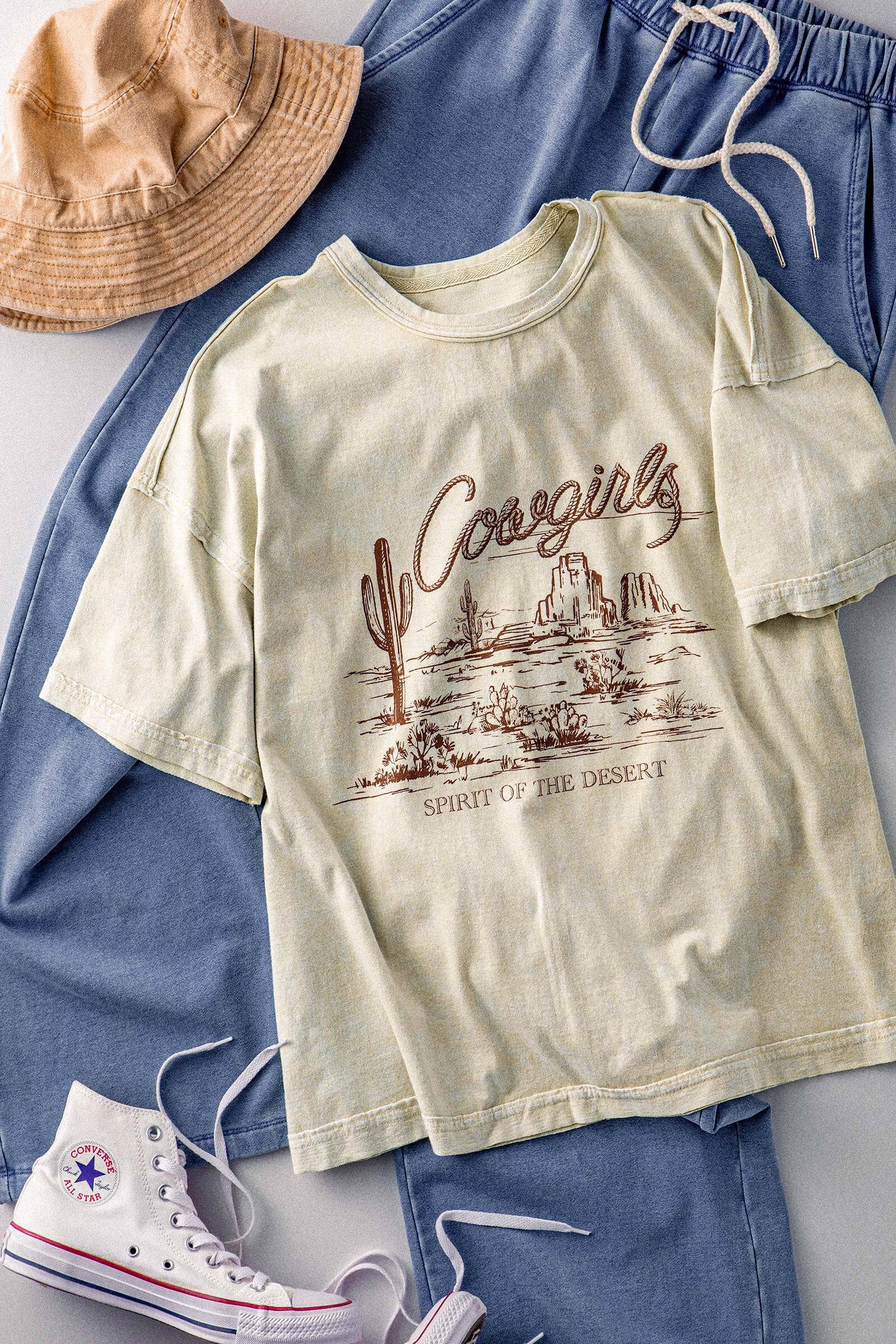 Urban Daizy Cowgirls spirit of the desert graphic Tee Oatmeal Screen Printed T-Shirt - Women's (UDZ-TP-00812)