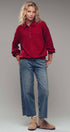 Urban Daizy Waffle Knit Collared Snap Placket Pullover Deep-Red Sweatshirt - Women's (UDZ-KN-00656) – alternate view 9