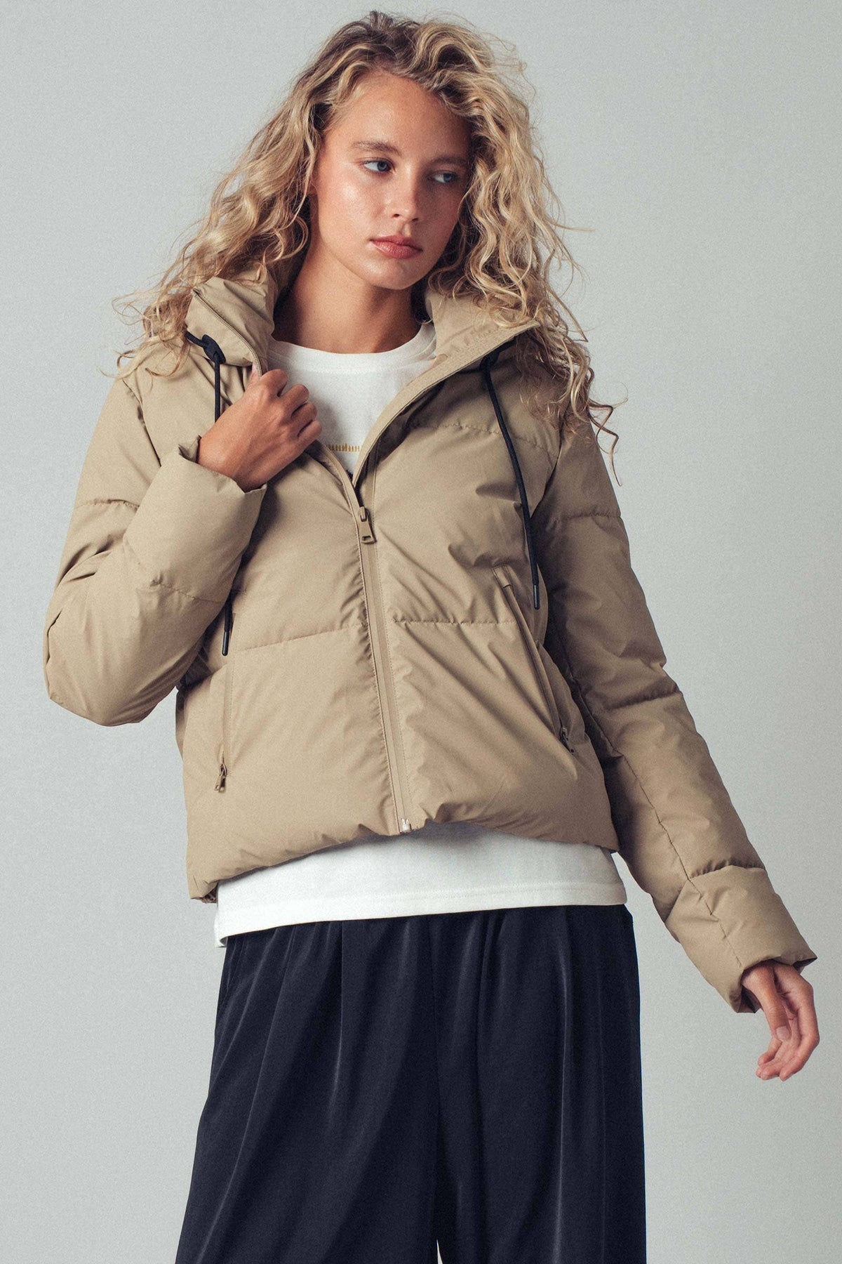 Urban Daizy Cozy Drawstring Hooded Puffer Jacket Black Puffer Jacket - Women's (UDZ-KN-00653) – alternate view 12