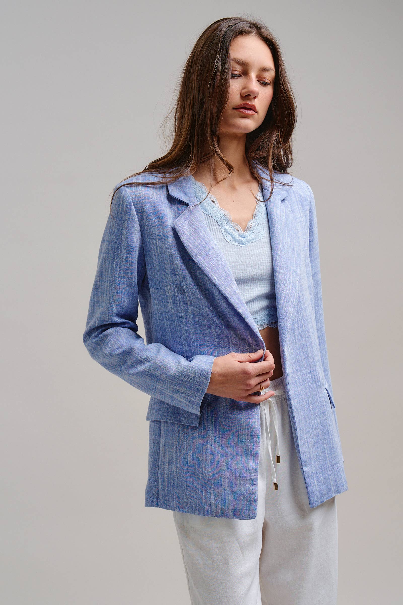 Urban Daizy Blue Linen Blend Slouchy Blazer Blue Blazer - Women's (TNOW1381-Blue) – alternate view 2