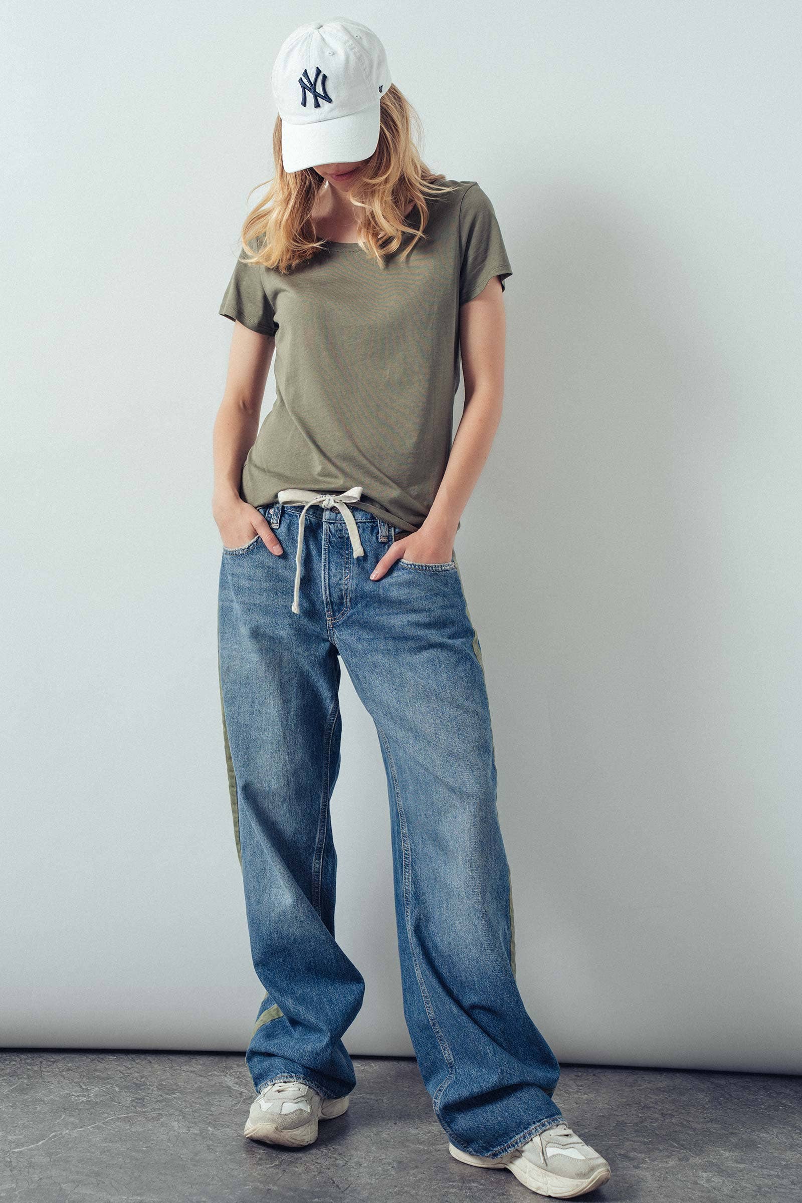 Wide-Leg Utility Stripe Denim Jeans