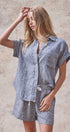 Urban Daizy Striped Linen Short Sleeve Button-Down Shirt White Blouse - Women's (UDTP1453-White) – alternate view 4