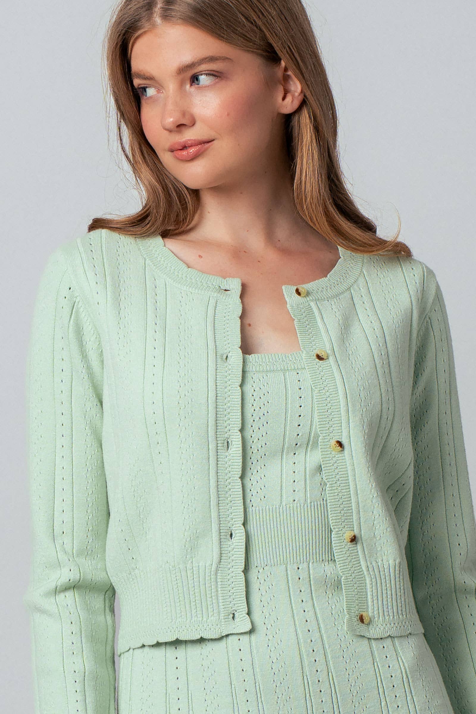 Pointelle Knit Button-Front Cardigan