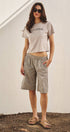 Urban Daizy Classic Check Print Elastic Bermuda Shorts Cream Shorts - Women's (UDPT0174-Cream) – alternate view 11