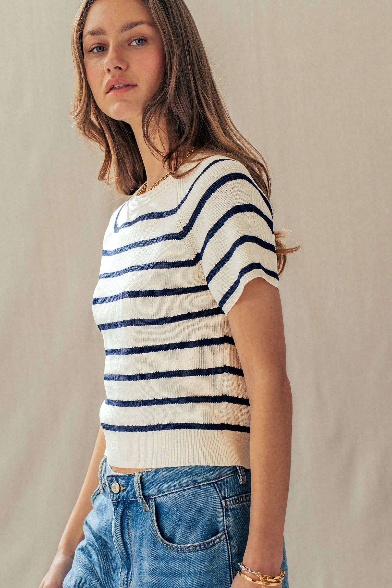 Classic Striped Raglan Sleeve Knit Top