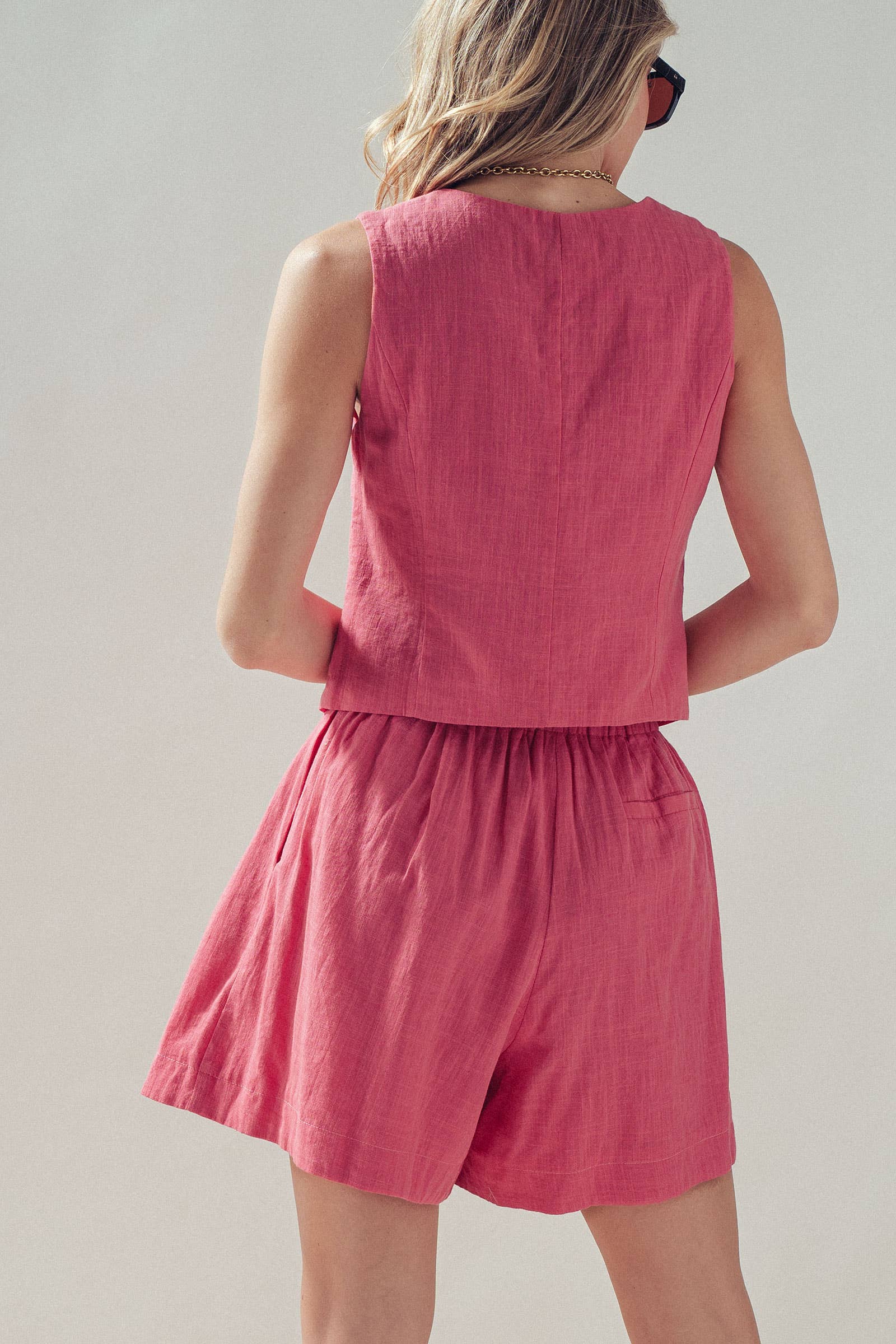 Asymmetrical Button Cotton Vest & Shorts Set