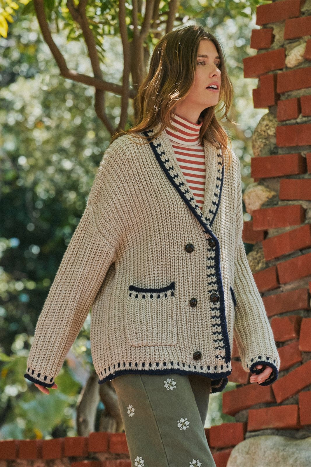 Chunky Knit Cardigan Sweater with Stitch Looks in TAUPE	 - Women's Cardigans & Shrugs | Urban Daizy