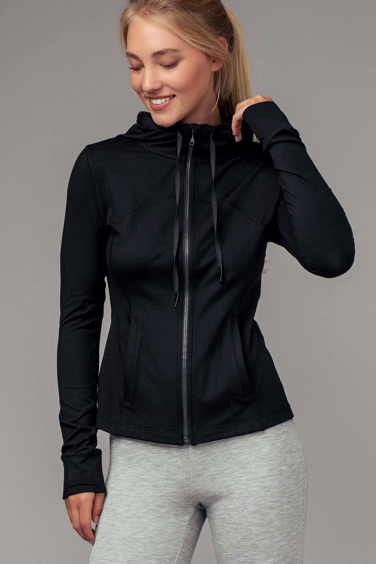 Sculpted Seam Thumbhole Zip Up Active Hoodie