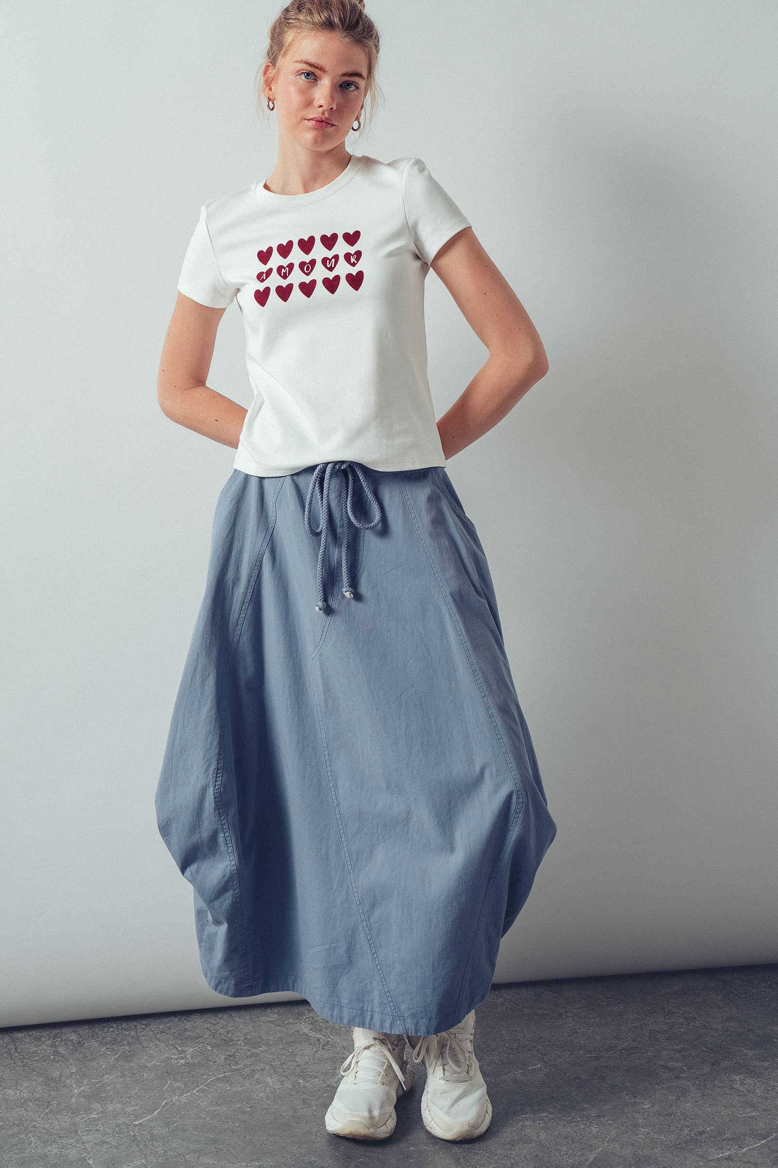 Balloon Hem Drawstring Maxi Skirt