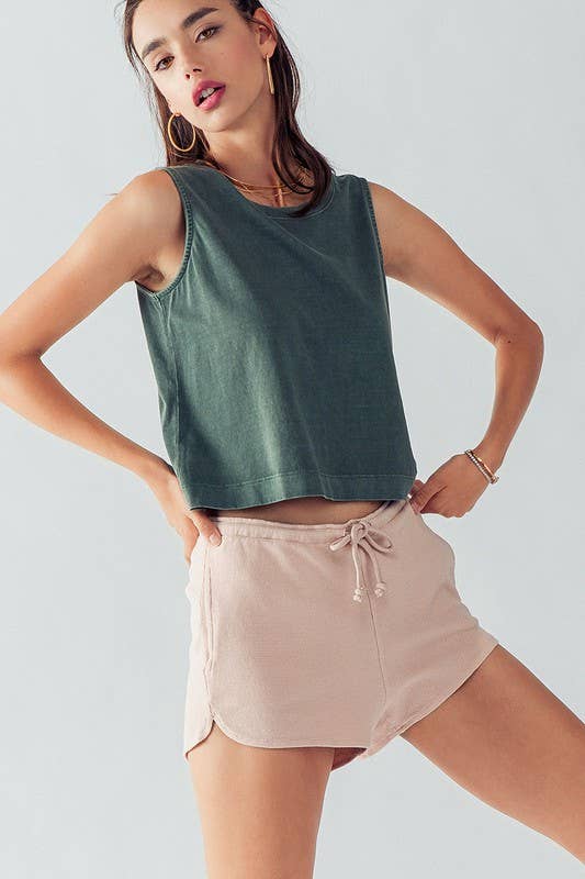 Urban Daizy Textured Cotton Elastic Waist Drawstring Pocket Dolphin Shor Charcoal Shorts - Women's (UDZ-PT-00046) –…