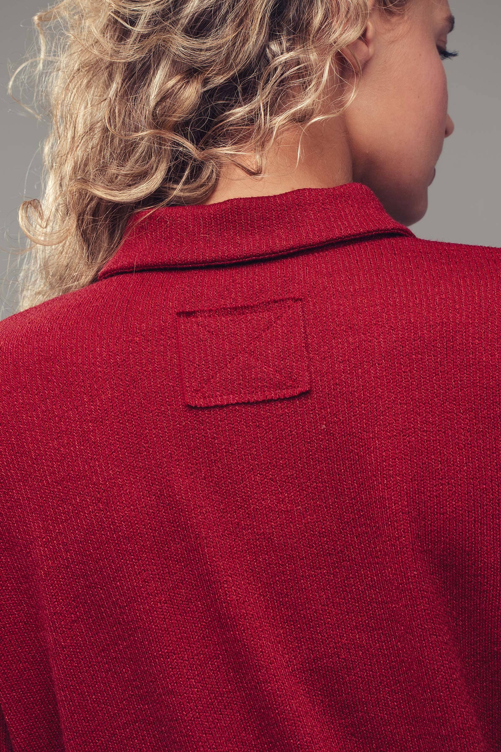 Urban Daizy Waffle Knit Collared Snap Placket Pullover Deep-Red Sweatshirt - Women's (UDZ-KN-00656) – alternate view 12