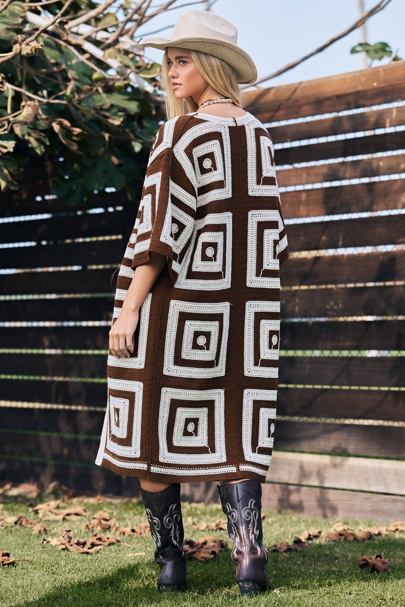 Geometric Granny Square Crochet Open Front Cardigan