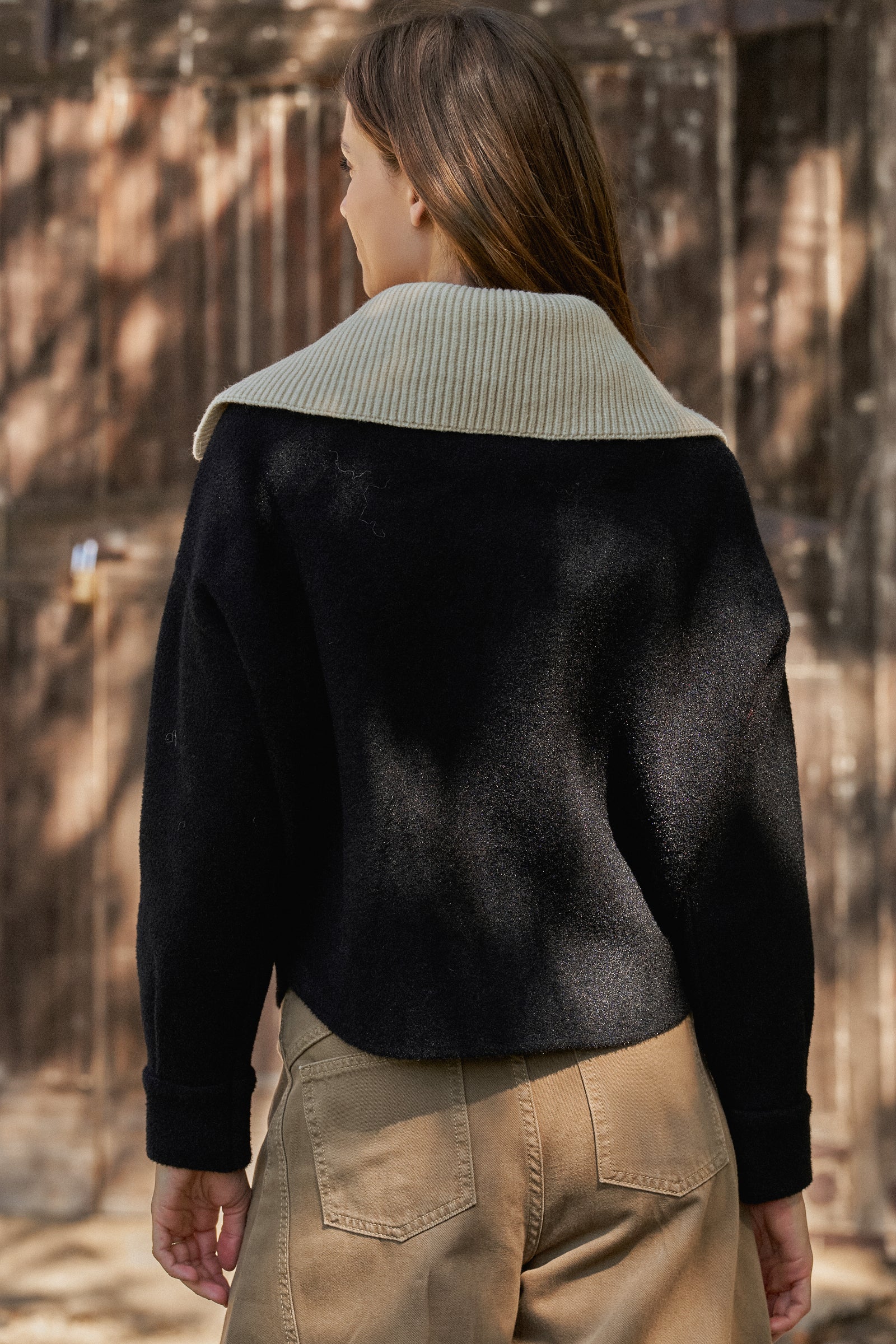 Toggle Front Knit Jacket With Contrast Collar