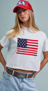 Urban Daizy American Flag Graphic Raw Edge Crop Tee White T-Shirt (Graphic) - Women's (UDZ-TP-01083-White) – alternate view 5