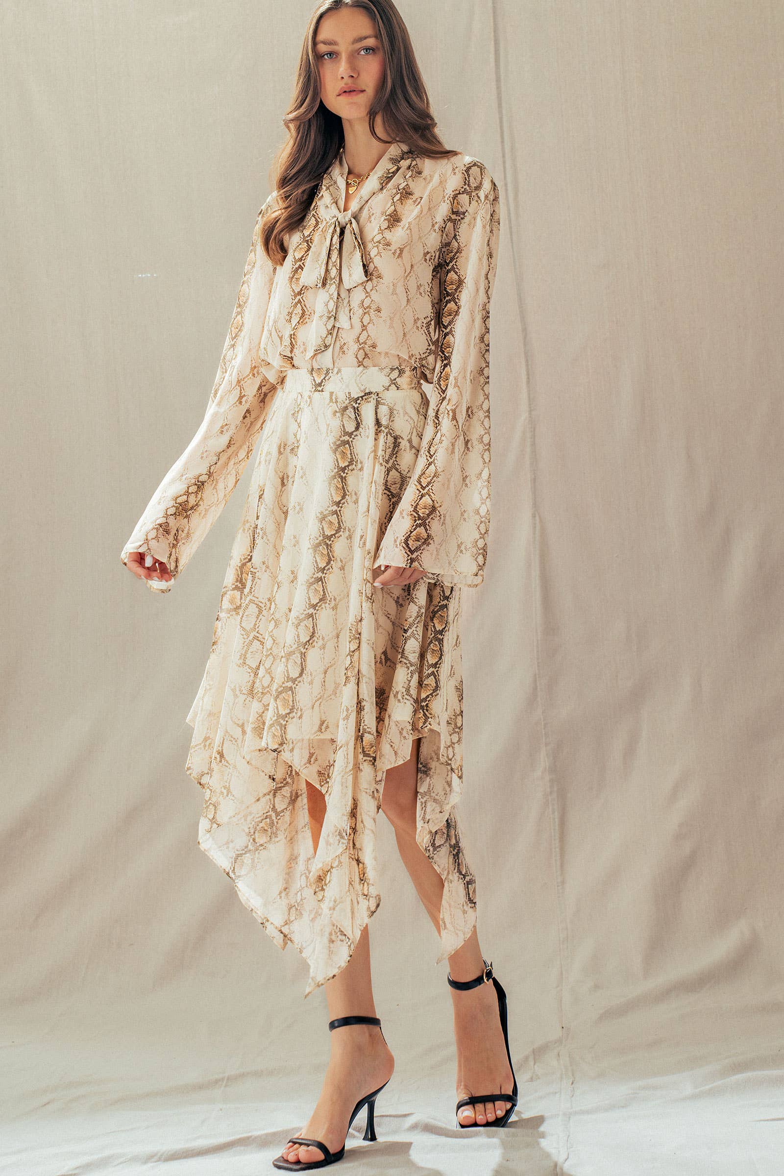 Urban Daizy Snake Print Handkerchief Hem Midi Skirt Cream-Multi Skirt - Women's (UDZ-SK-00178) – alternate view 7